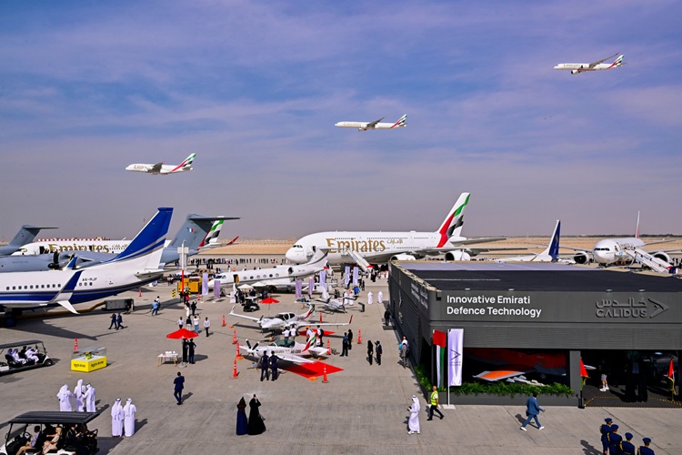 The Emirates A350 makes its flypast debut at the 2025 Dubai Airshow Dubai airshow